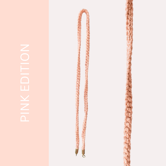 Solo Cordino Occhiali È NA ROBA rosa intrecciato a mano con terminali dorati, Pink Edition artigianale italiano