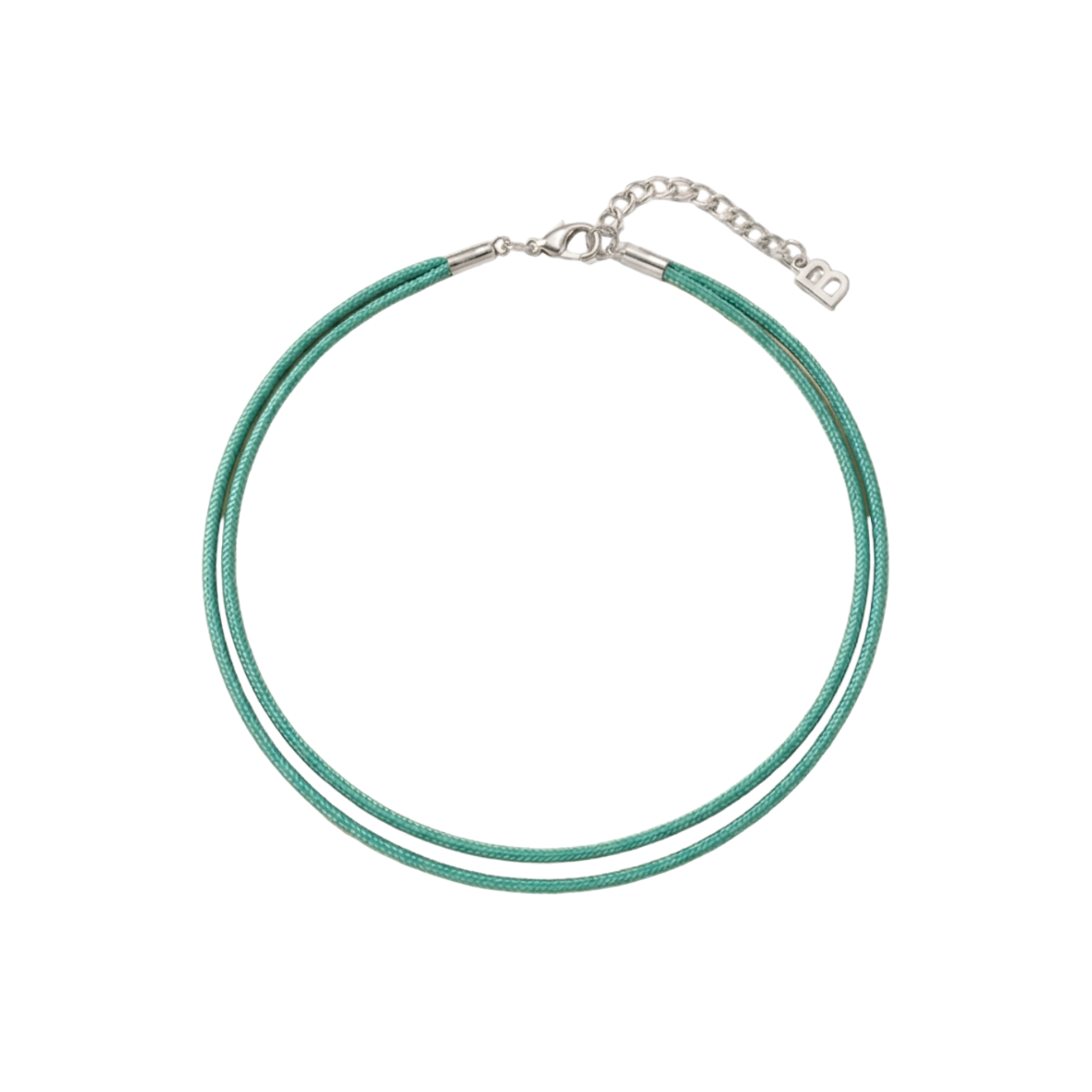 Collana Lunatica Argento È NA ROBA, doppio filo cordino verde tiffany con chiusura moschettone argento, fatta a mano