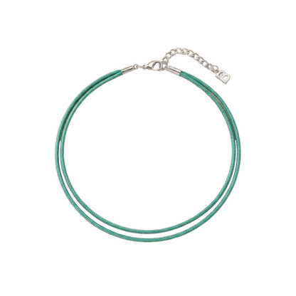 Collana Lunatica Argento È NA ROBA, doppio filo cordino verde tiffany con chiusura moschettone argento, fatta a mano
