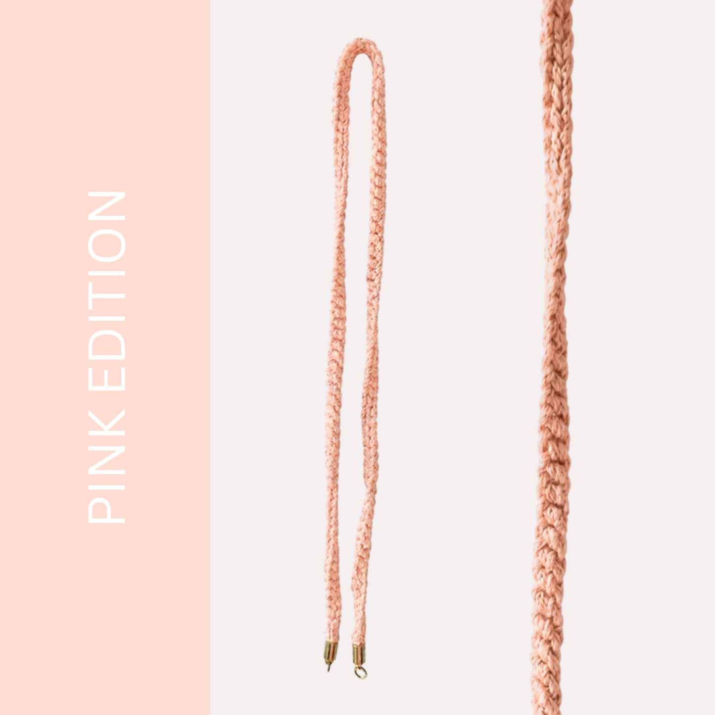 Solo Cordino Occhiali È NA ROBA rosa intrecciato a mano con terminali dorati, Pink Edition artigianale italiano