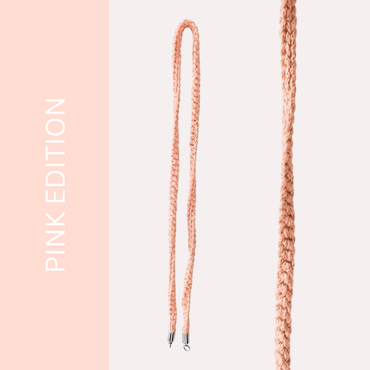 Solo Cordino Occhiali È NA ROBA rosa intrecciato a mano con terminali argento, Pink Edition artigianale