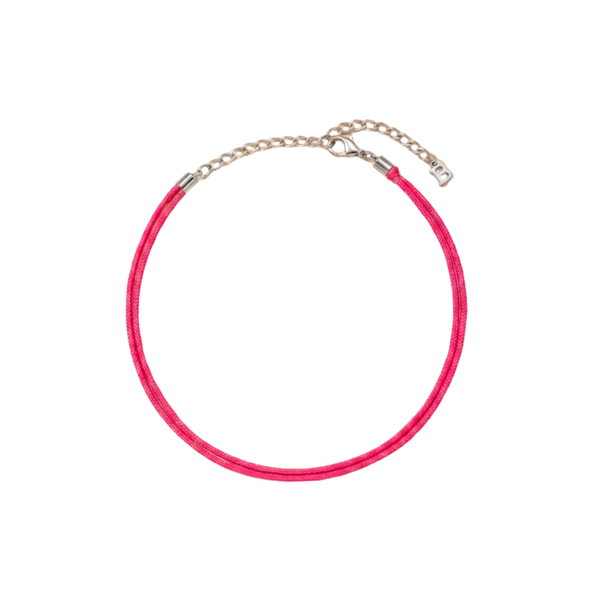 Collana Lunatica Argento È NA ROBA - cordino intrecciato rosa fucsia con chiusura a moschettone argentata, fatta a mano